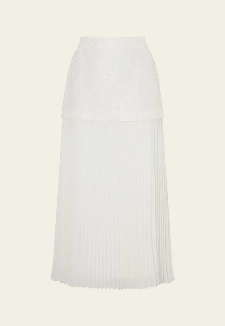 Mesh-lace Chiffon-layered Maxi Skirt