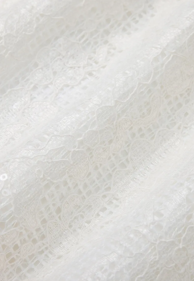 Mesh-lace Chiffon-layered Maxi Skirt