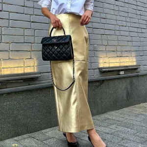 Metallic Faux Leather Sheath Skirt