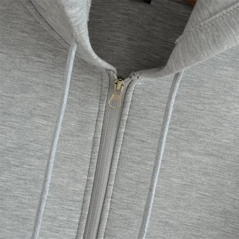 New Fashion Women's Zipper Hoodie Unisex Double Pockets Oversized Loose Sweatshirt Outerwear Top
