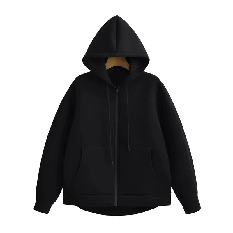New Fashion Women's Zipper Hoodie Unisex Double Pockets Oversized Loose Sweatshirt Outerwear Top
