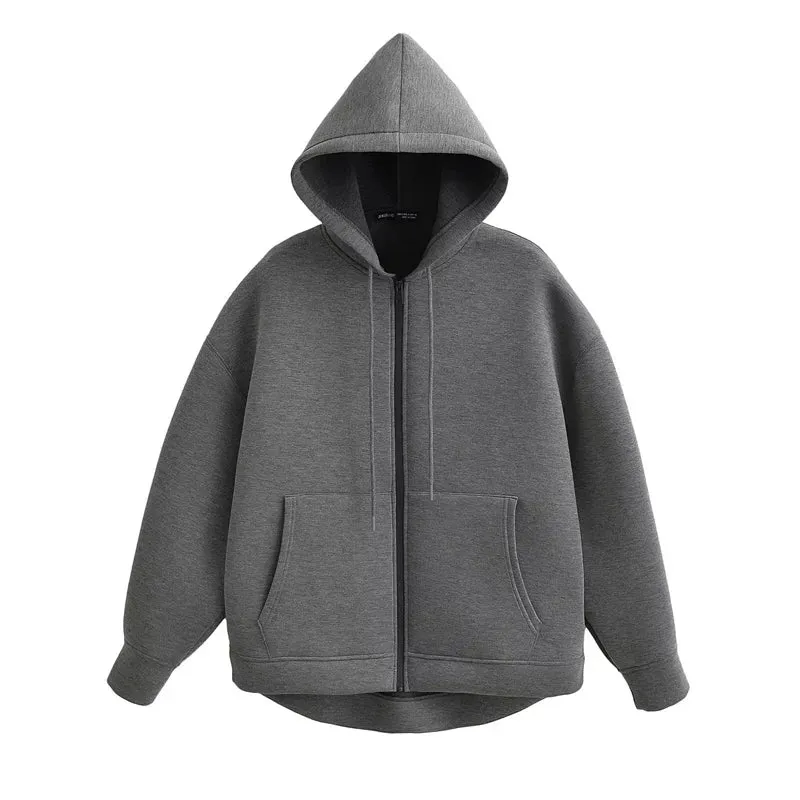 New Fashion Women's Zipper Hoodie Unisex Double Pockets Oversized Loose Sweatshirt Outerwear Top