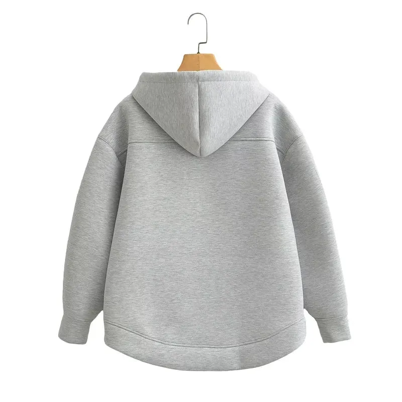 New Fashion Women's Zipper Hoodie Unisex Double Pockets Oversized Loose Sweatshirt Outerwear Top