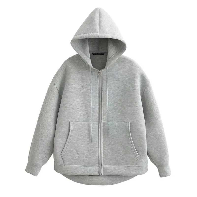 New Fashion Women's Zipper Hoodie Unisex Double Pockets Oversized Loose Sweatshirt Outerwear Top
