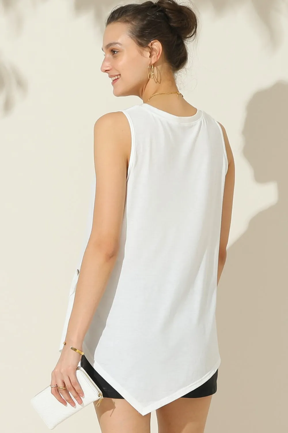 Ninexis Round Neck Button Side Tank - 3 Colors