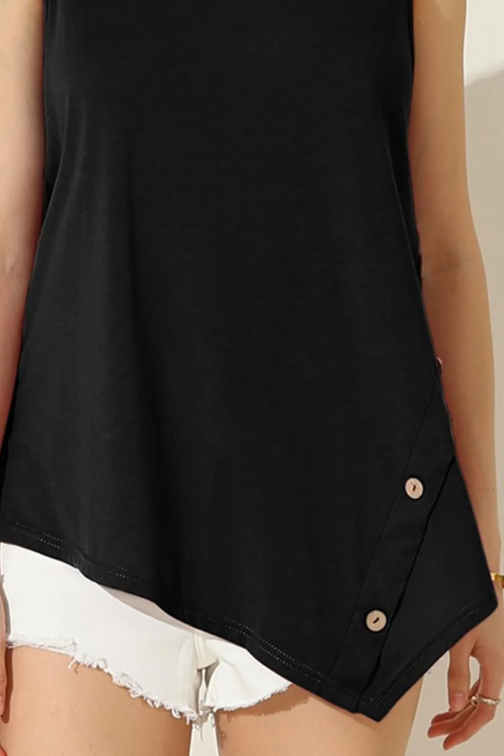 Ninexis Round Neck Button Side Tank - 3 Colors