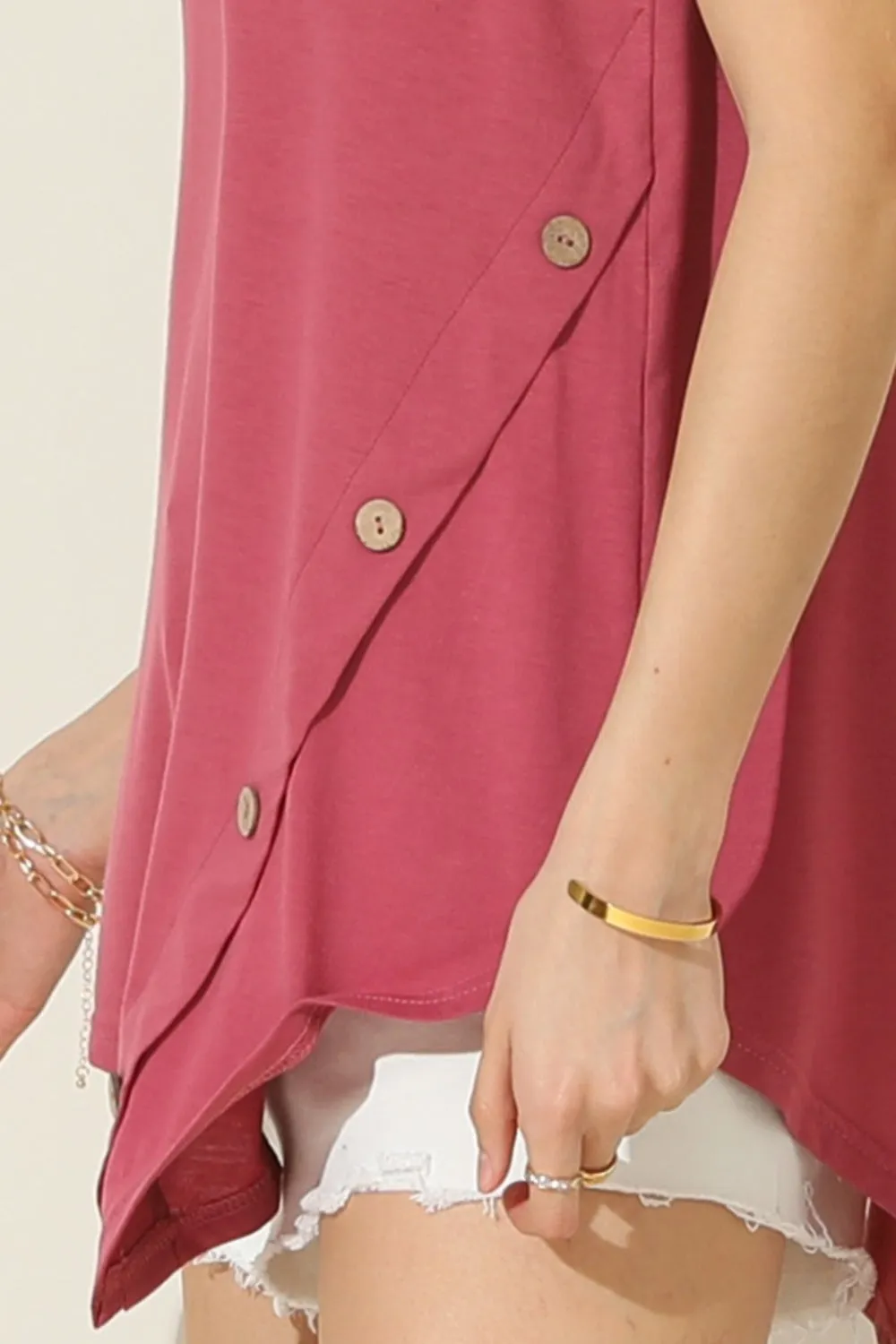 Ninexis Round Neck Button Side Tank - 3 Colors