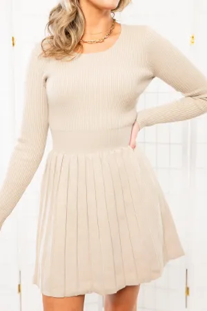 Oatmeal Knit Fit and Flare Mini Dress