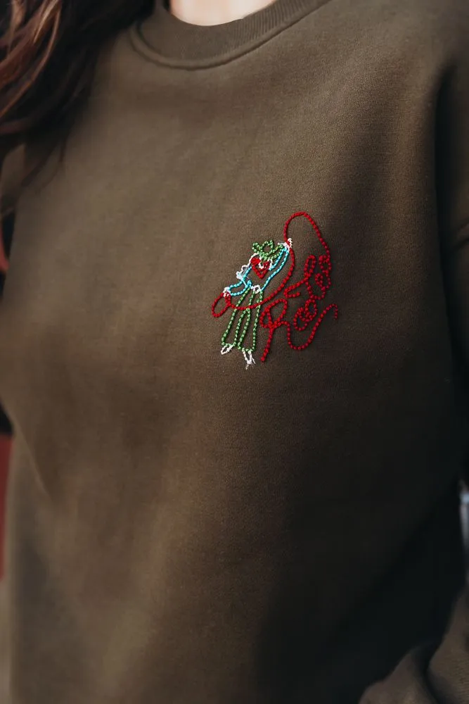 Olive Green Cowgirl Rodeo Embroidered Sweatshirt BRT0166-59