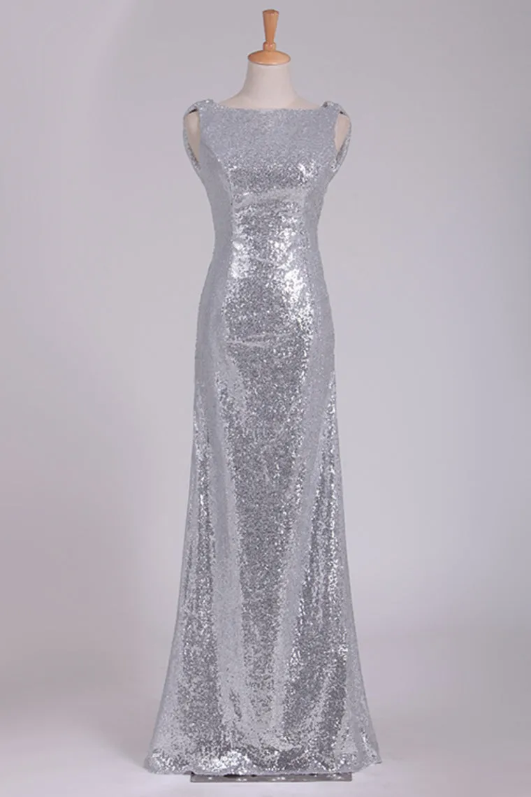 Open Back Bridesmaid Dresses Scoop Sequins Floor SWKPHKJPS81