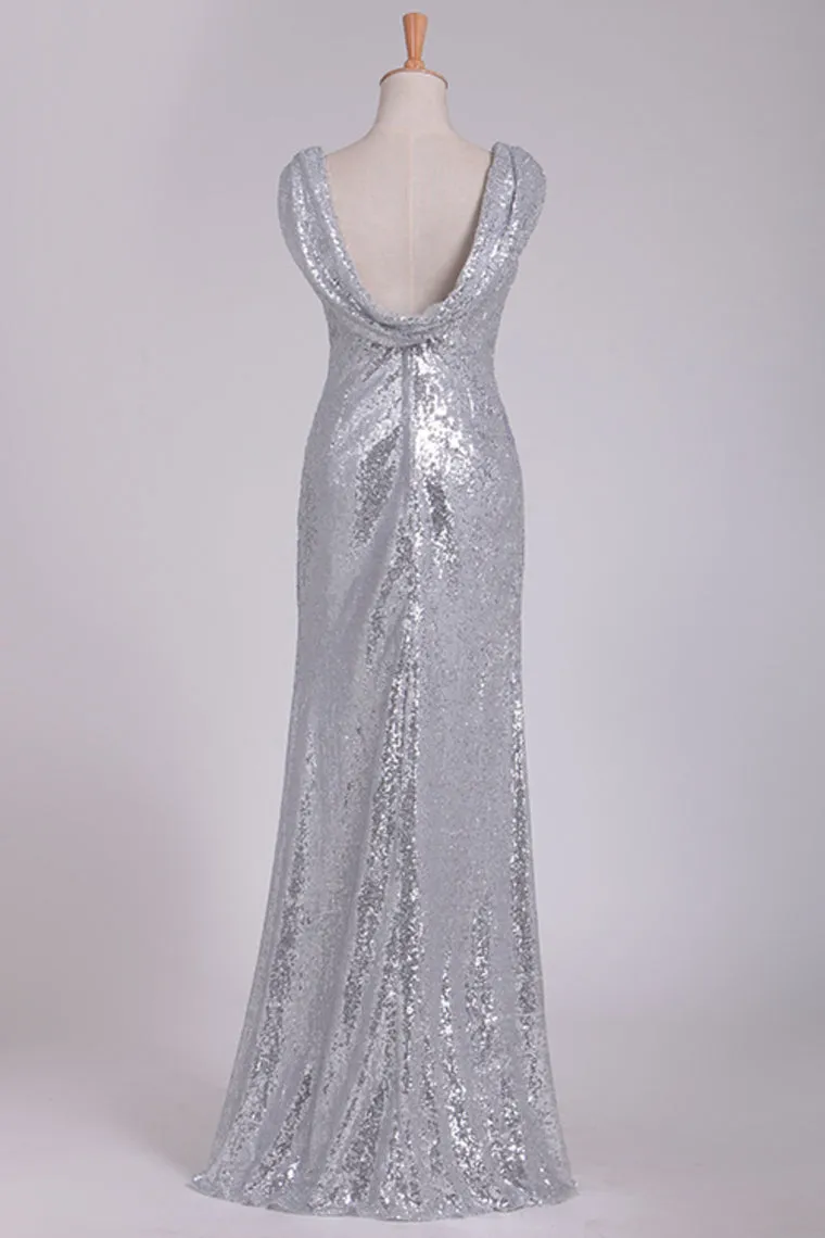 Open Back Bridesmaid Dresses Scoop Sequins Floor SWKPHKJPS81