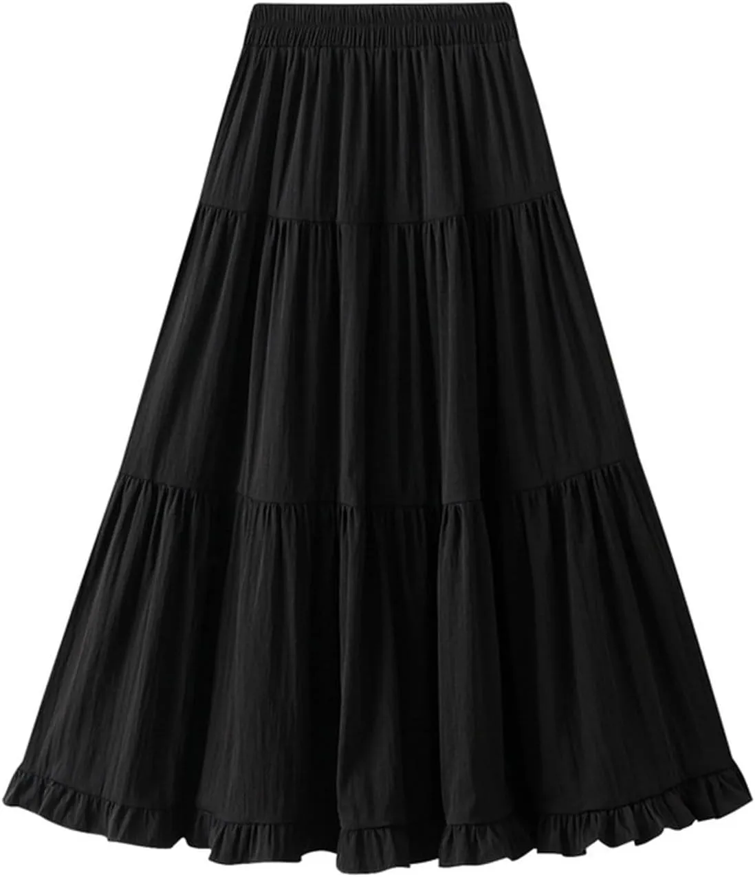 Oplxuo Women's Fall Long Skirt Elegant High Waist Tiered Ruffle Cocktail Party Wedding Guest Dress Flared A-Line Midi Skirts