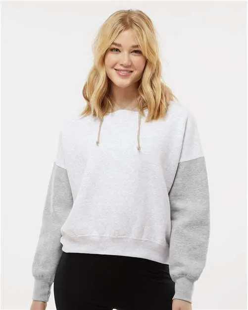 OUTLET-MV Sport Ladies Sueded Fleece Colorblocked Crop Hooded Sweatshirt