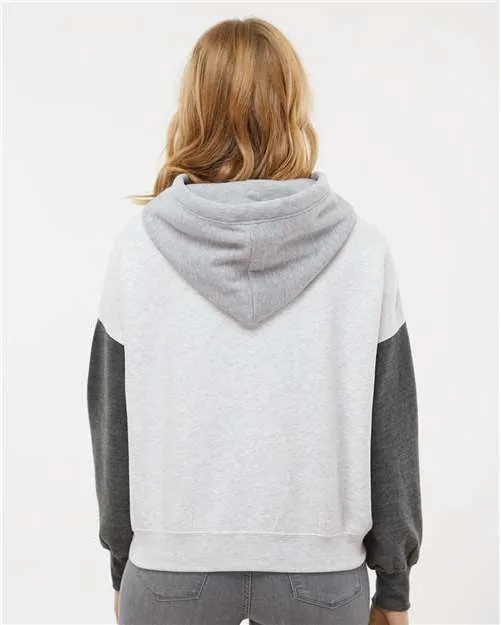 OUTLET-MV Sport Ladies Sueded Fleece Colorblocked Crop Hooded Sweatshirt