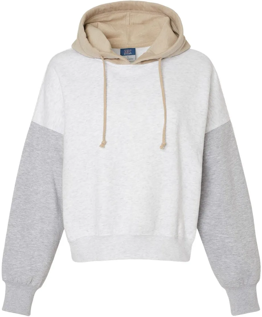 OUTLET-MV Sport Ladies Sueded Fleece Colorblocked Crop Hooded Sweatshirt