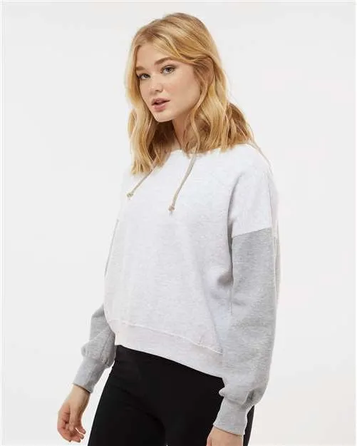 OUTLET-MV Sport Ladies Sueded Fleece Colorblocked Crop Hooded Sweatshirt