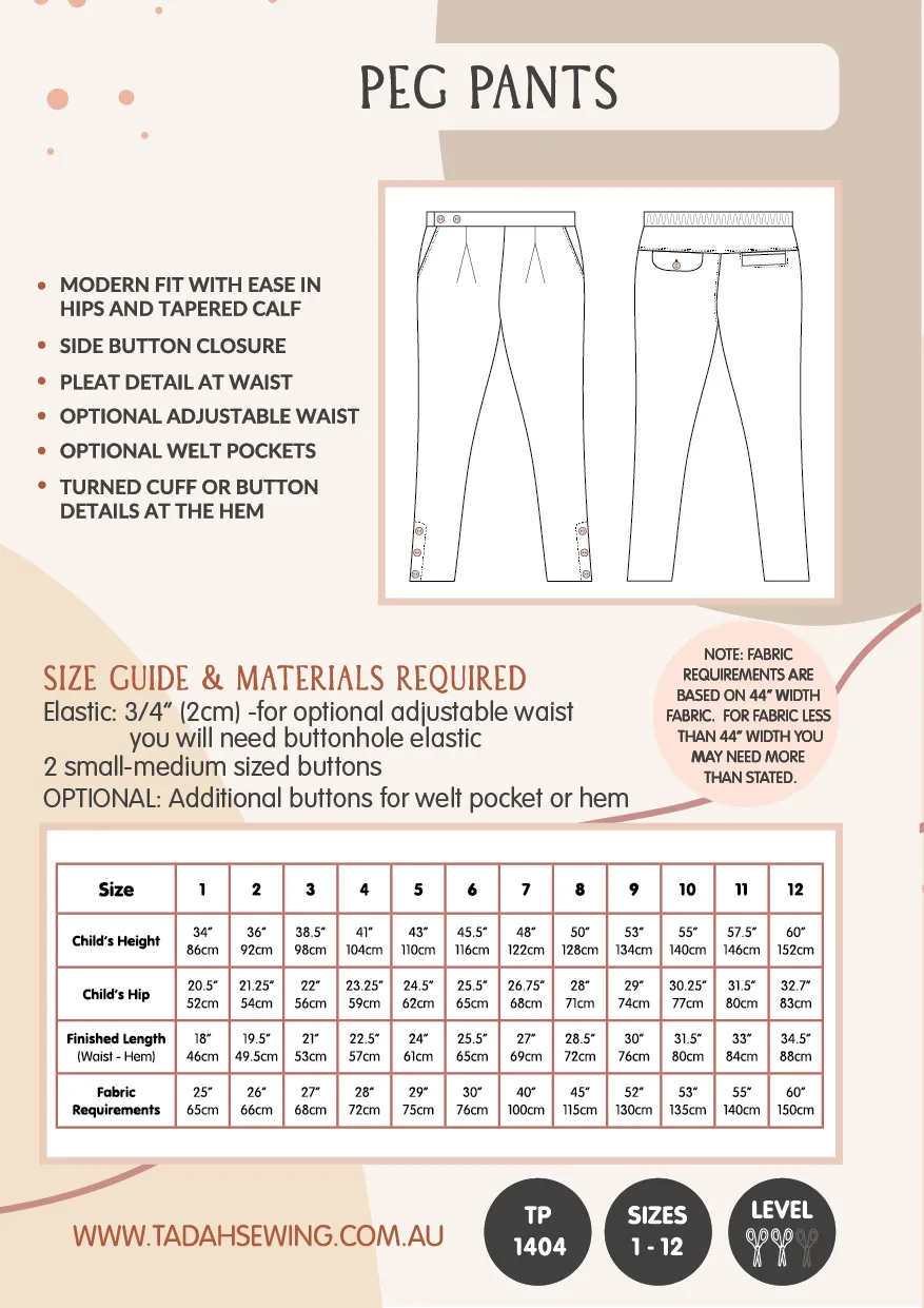 Peg Pants Sewing Pattern