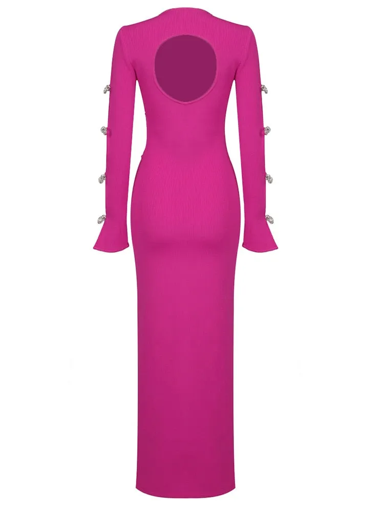 Pink Maxi Dress with Rhinestone Bows