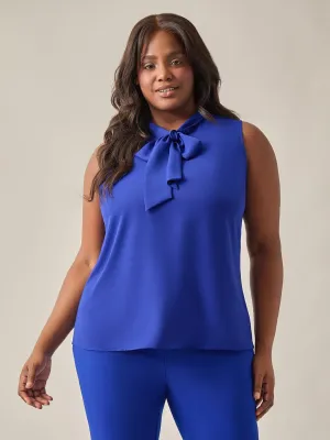 Plus Size Sleeveless Bow Neck Blouse, Royal Signature