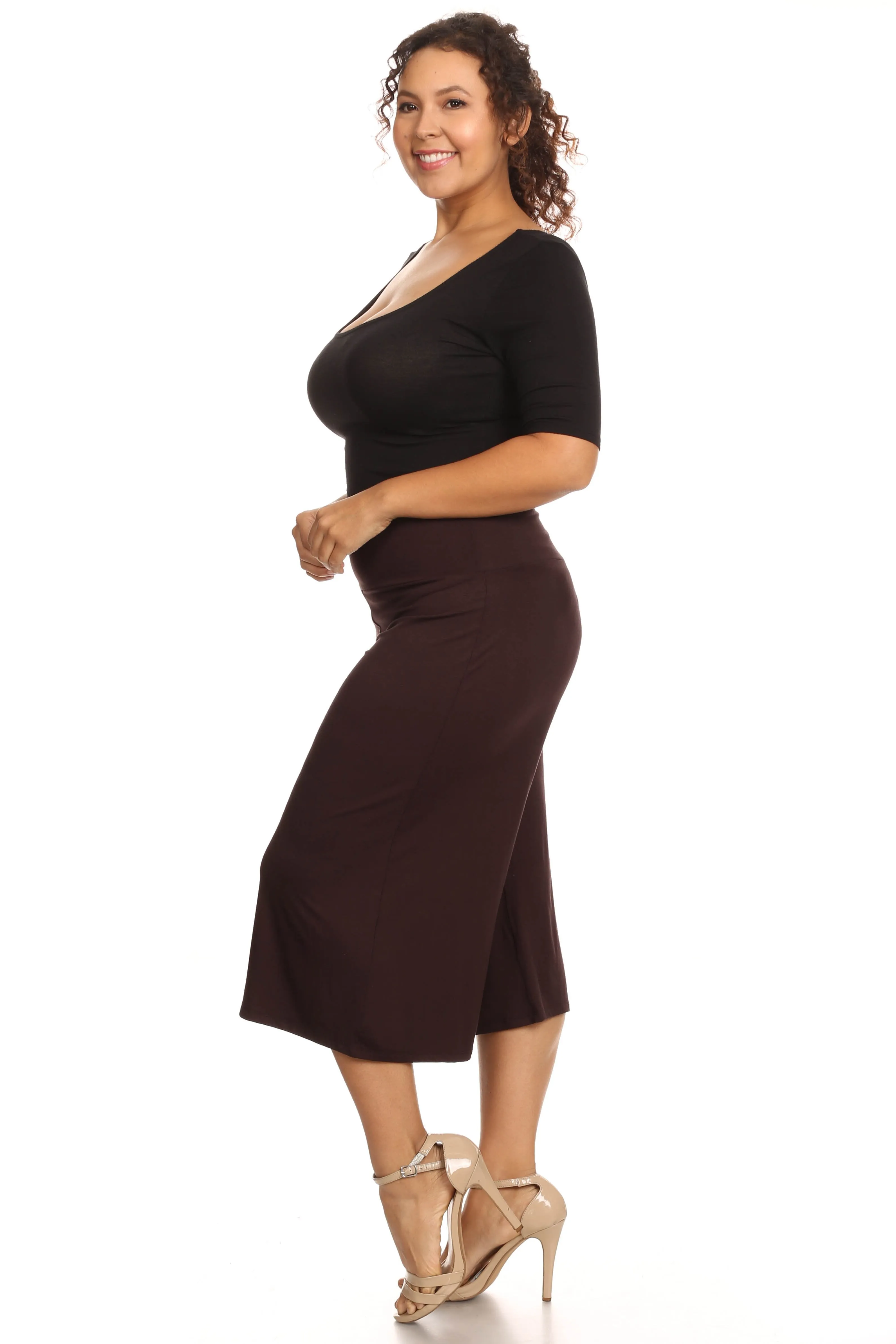Plus Size Women's Gaucho Pants Knit Capri Culottes Lose Fit 1XL, 2XL, 3XL