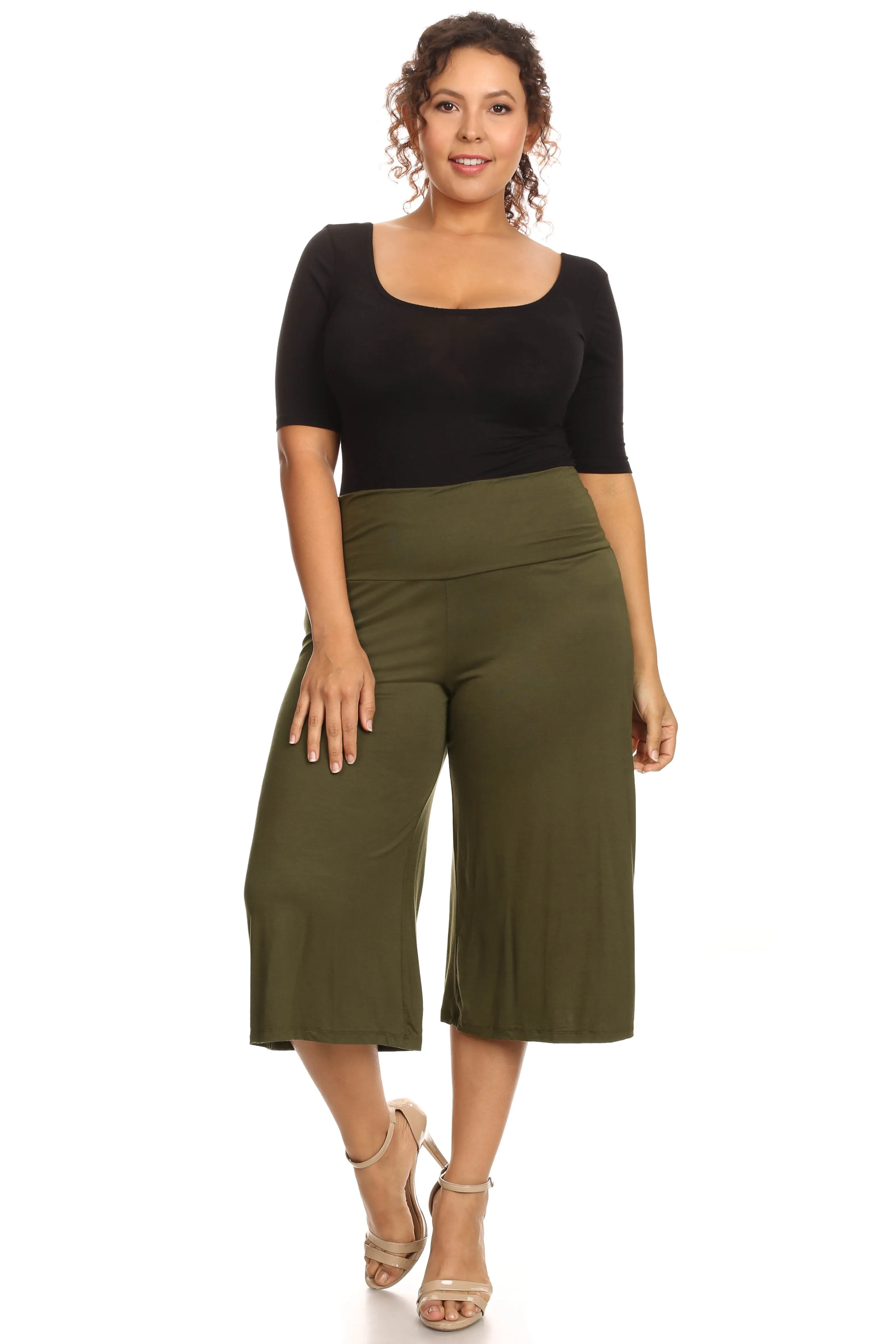 Plus Size Women's Gaucho Pants Knit Capri Culottes Lose Fit 1XL, 2XL, 3XL
