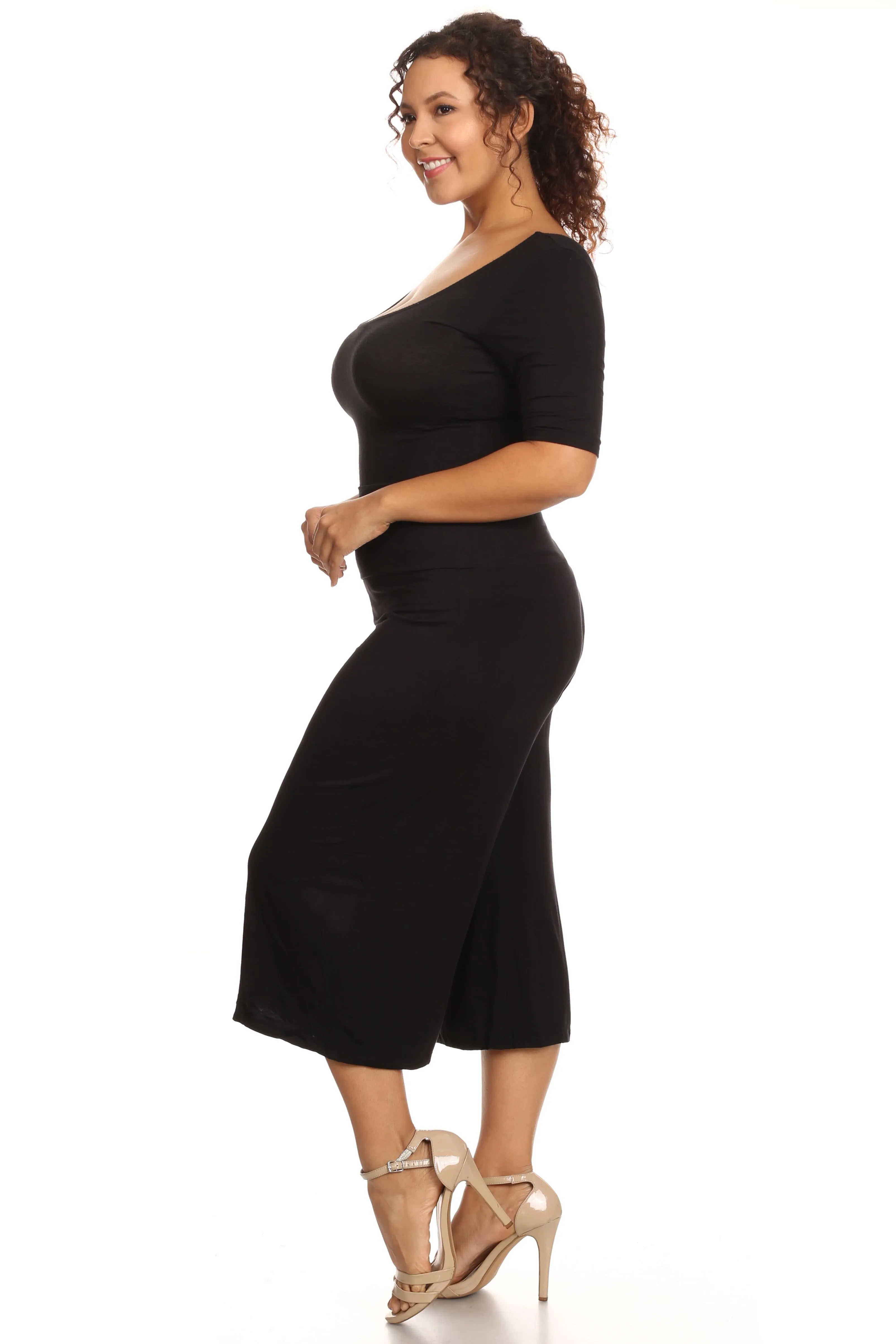 Plus Size Women's Gaucho Pants Knit Capri Culottes Lose Fit 1XL, 2XL, 3XL