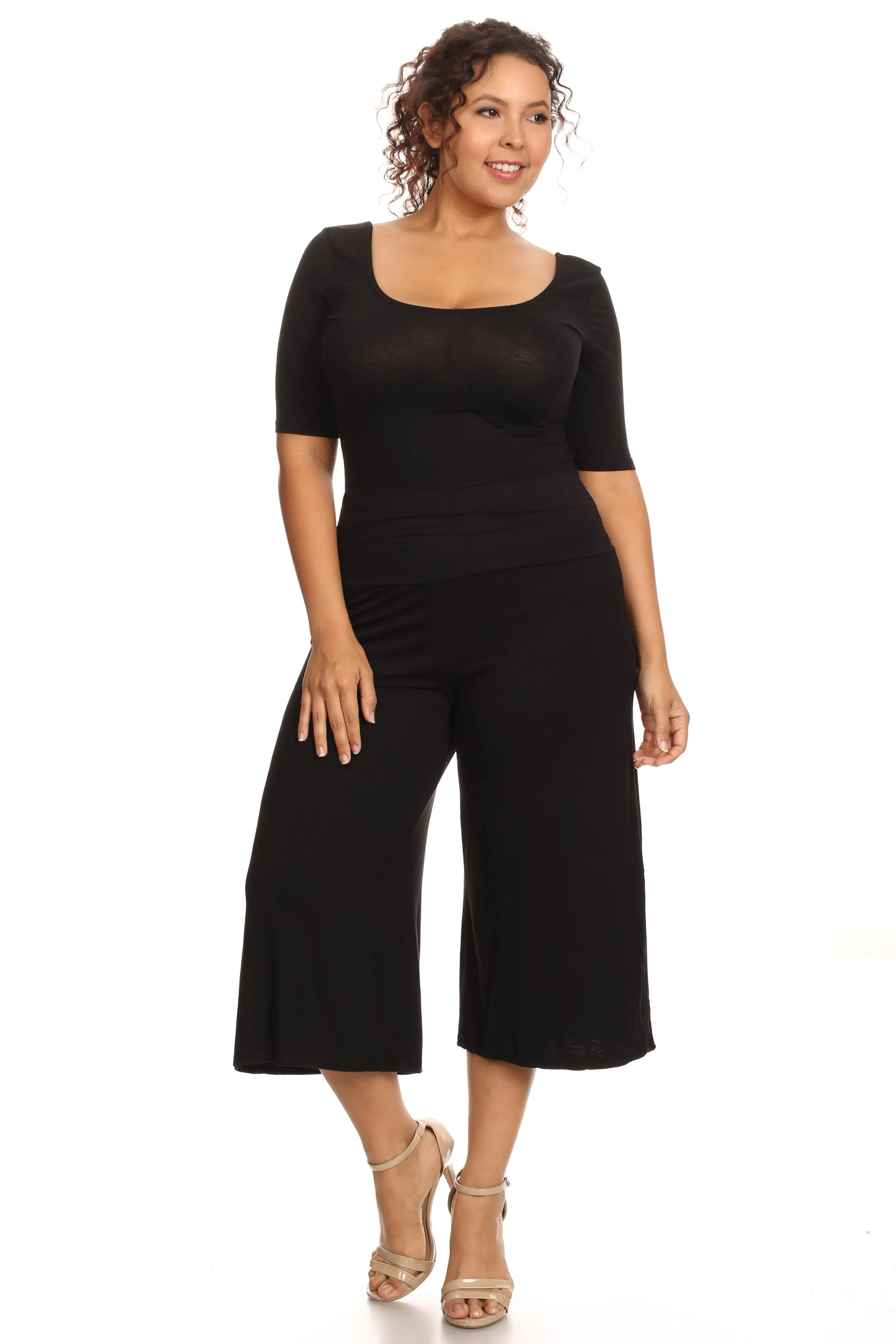 Plus Size Women's Gaucho Pants Knit Capri Culottes Lose Fit 1XL, 2XL, 3XL