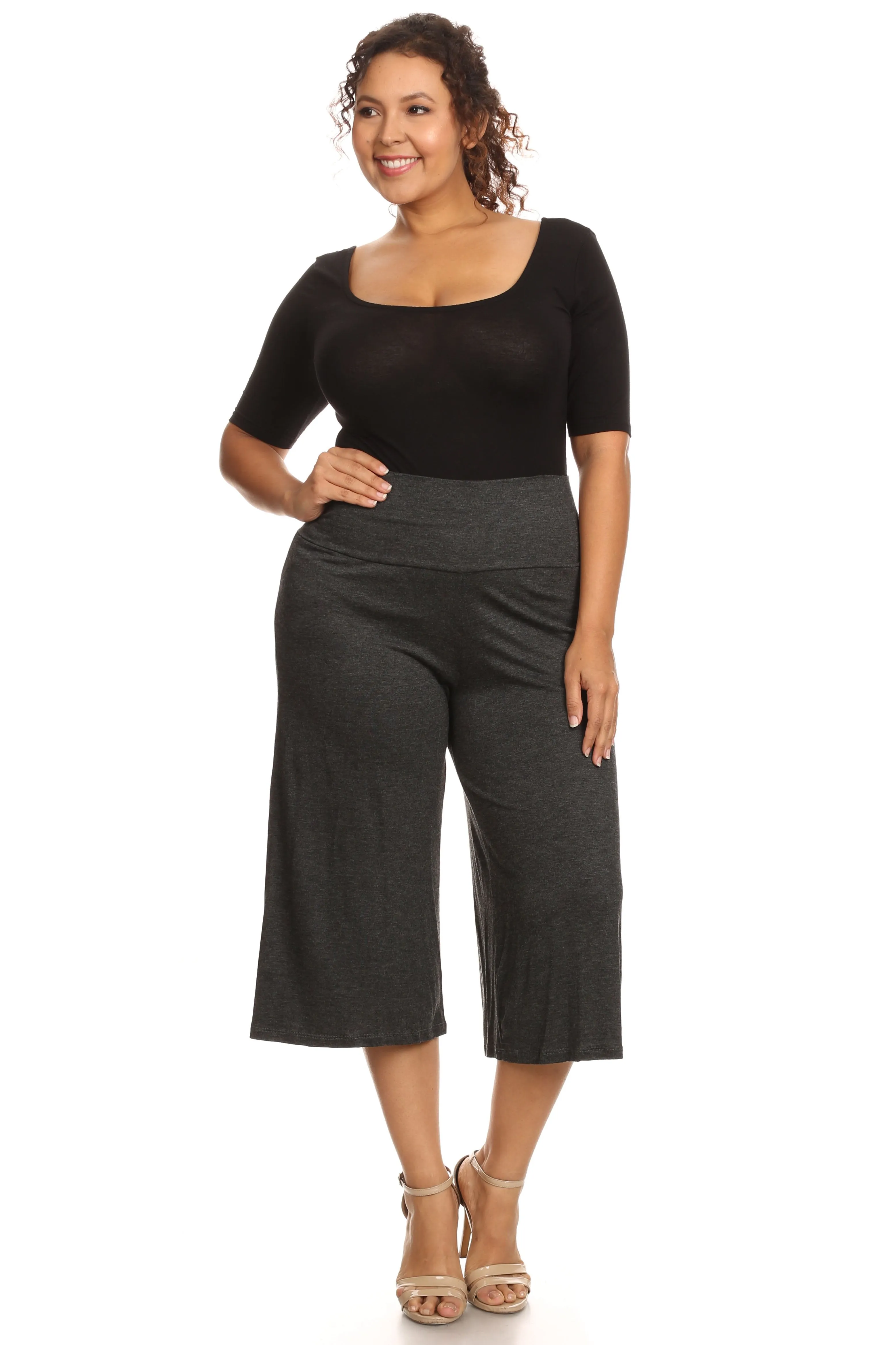 Plus Size Women's Gaucho Pants Knit Capri Culottes Lose Fit 1XL, 2XL, 3XL