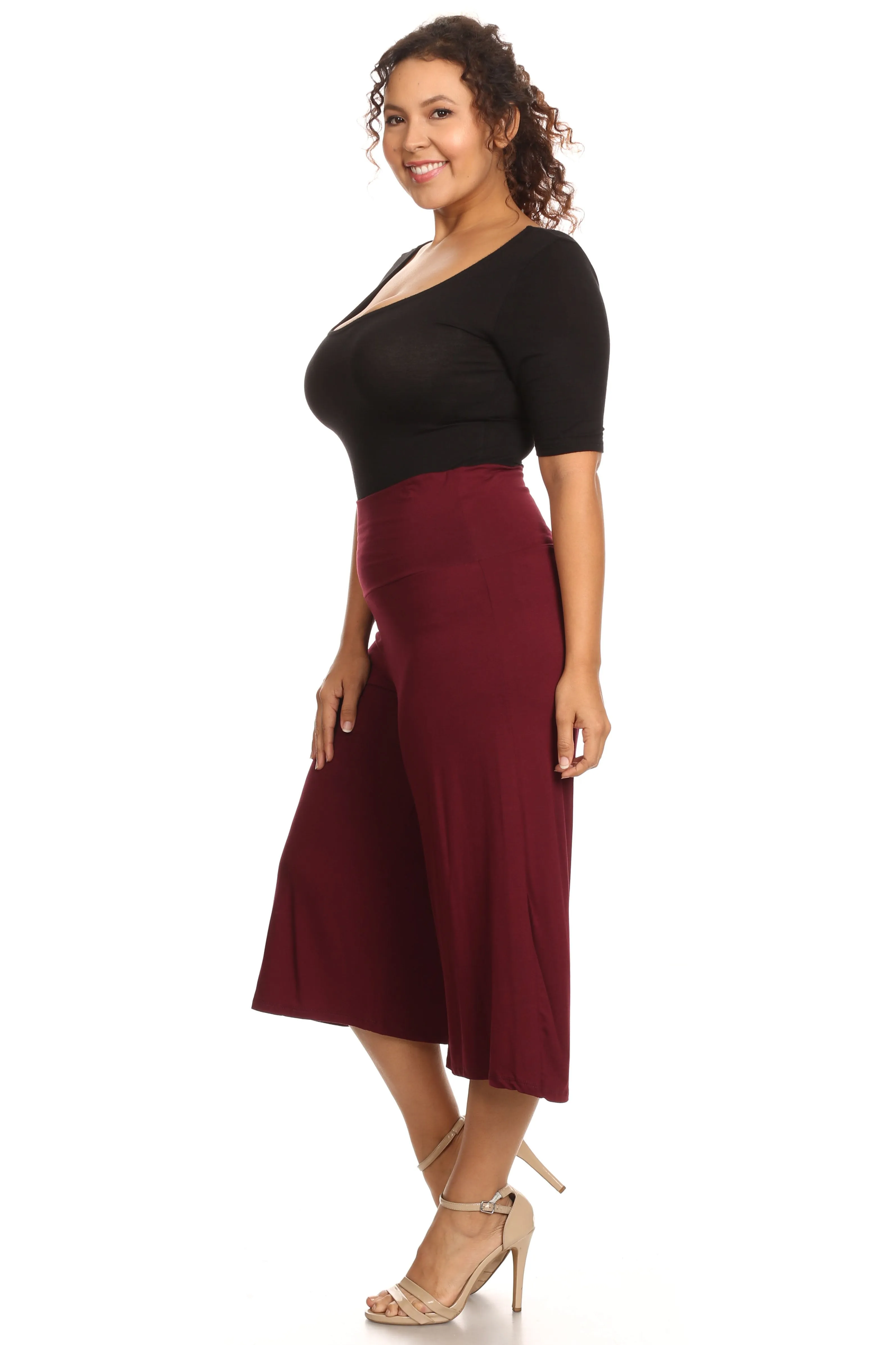 Plus Size Women's Gaucho Pants Knit Capri Culottes Lose Fit 1XL, 2XL, 3XL