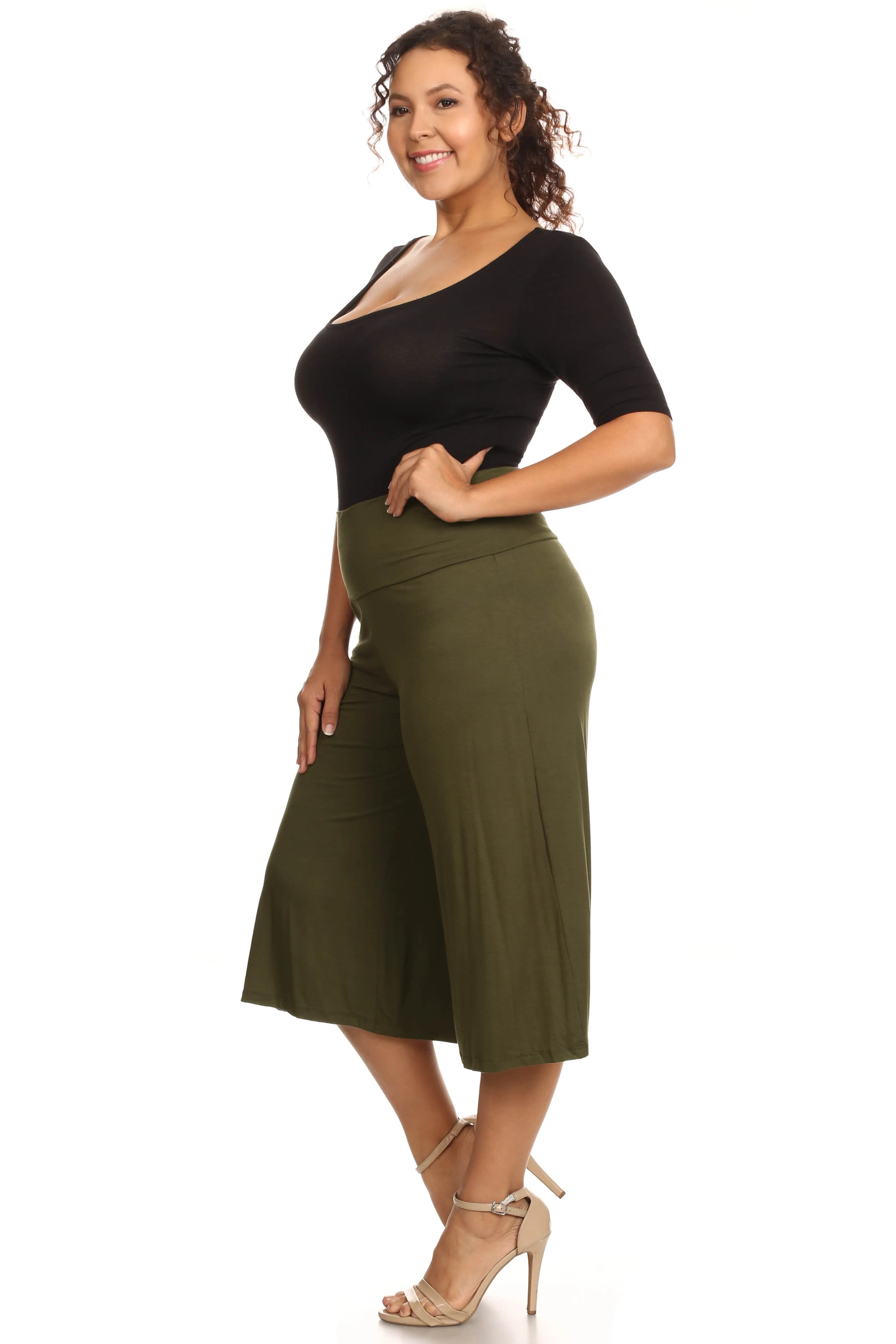Plus Size Women's Gaucho Pants Knit Capri Culottes Lose Fit 1XL, 2XL, 3XL