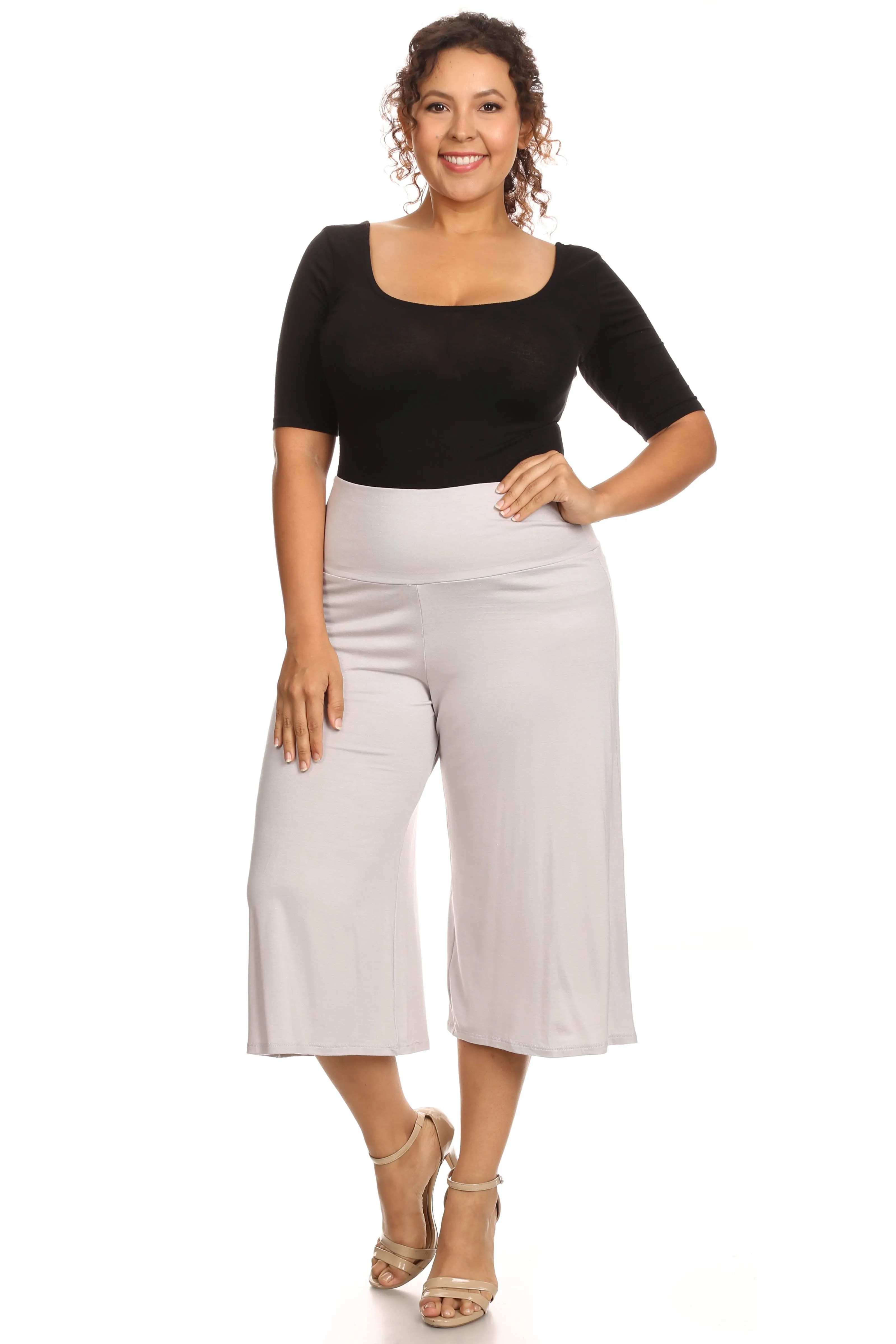 Plus Size Women's Gaucho Pants Knit Capri Culottes Lose Fit 1XL, 2XL, 3XL