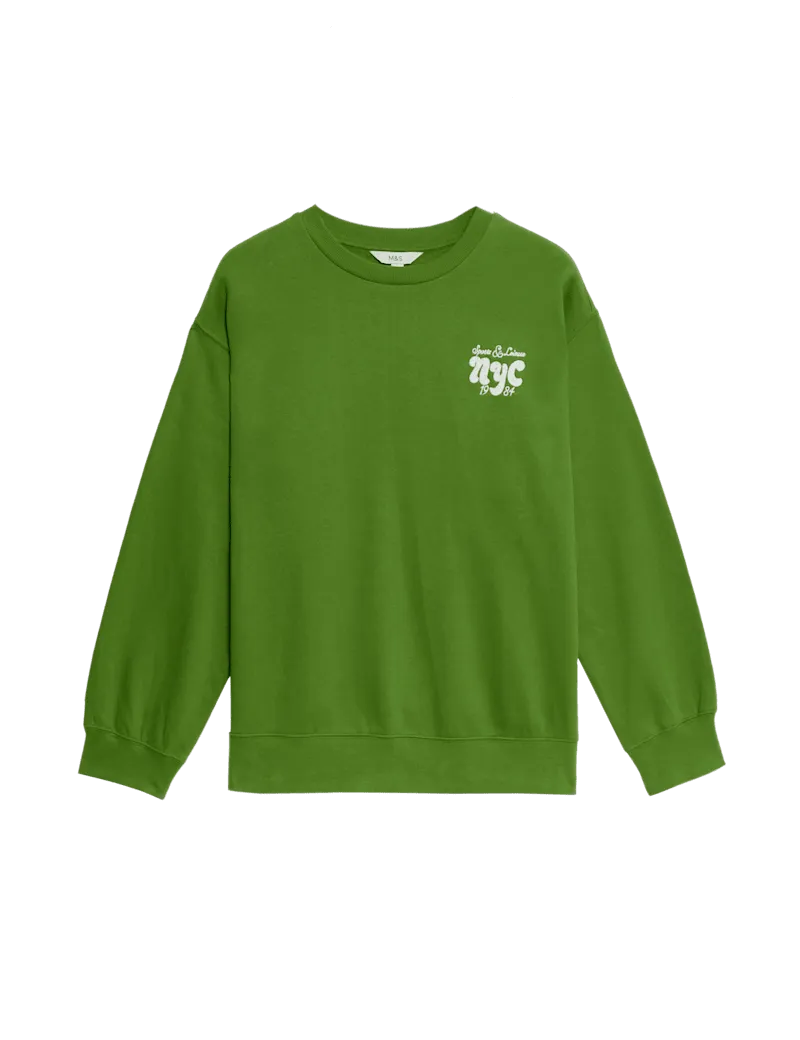 Pure Cotton Slogan Relaxed Sweatshirt