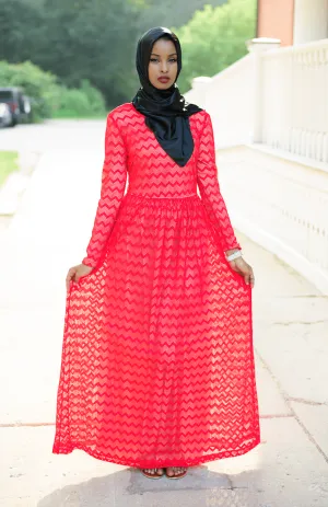 Red Chevron Lace dress