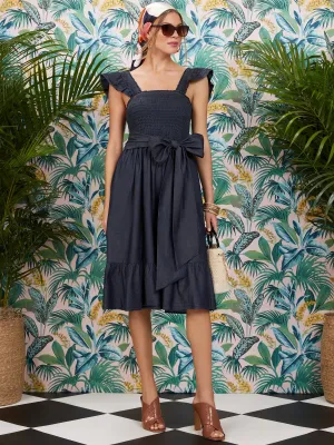 Ruffle-Sleeve Tencel Dress