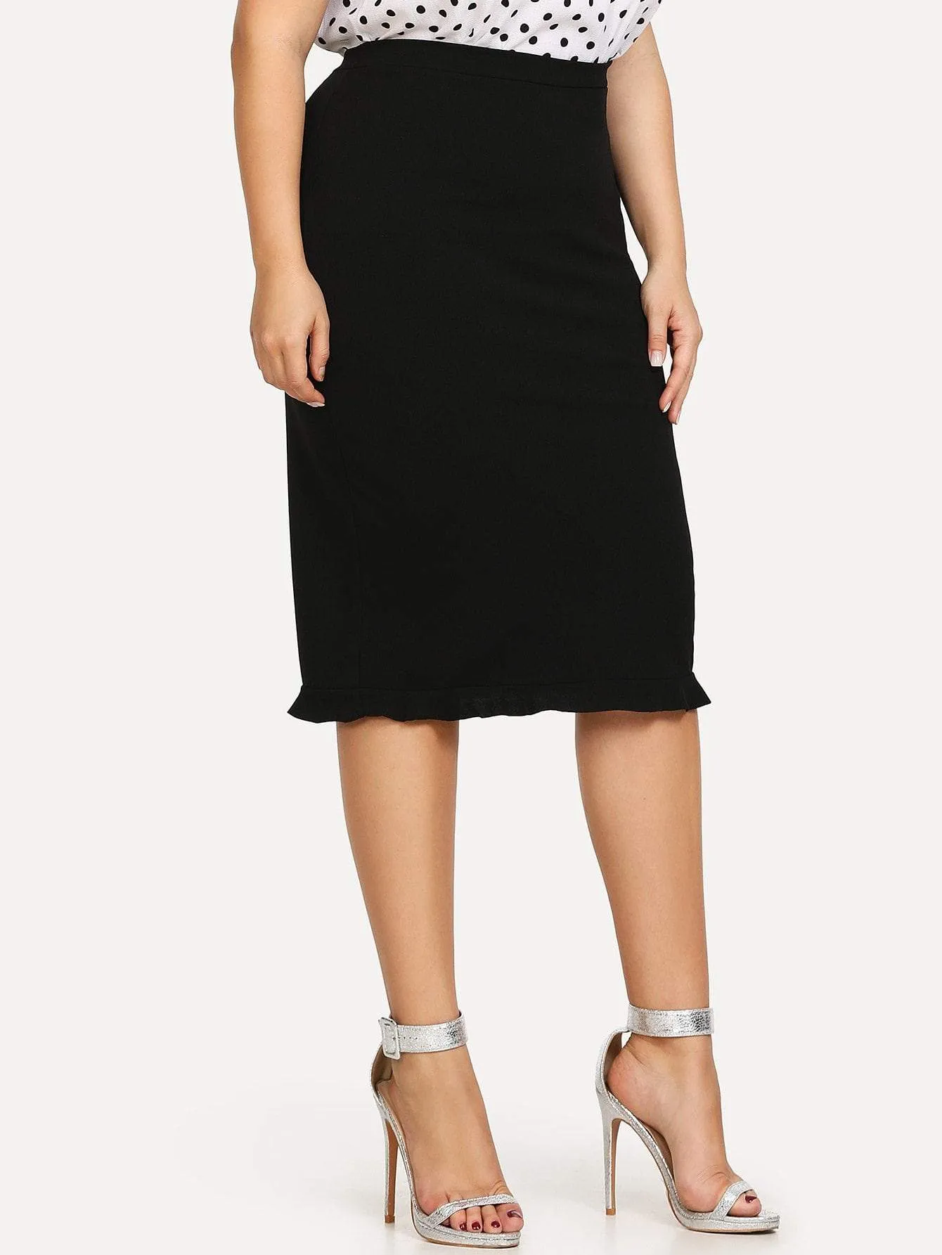 SHEIN Plus Slit Ruffle Hem Bodycon Skirt