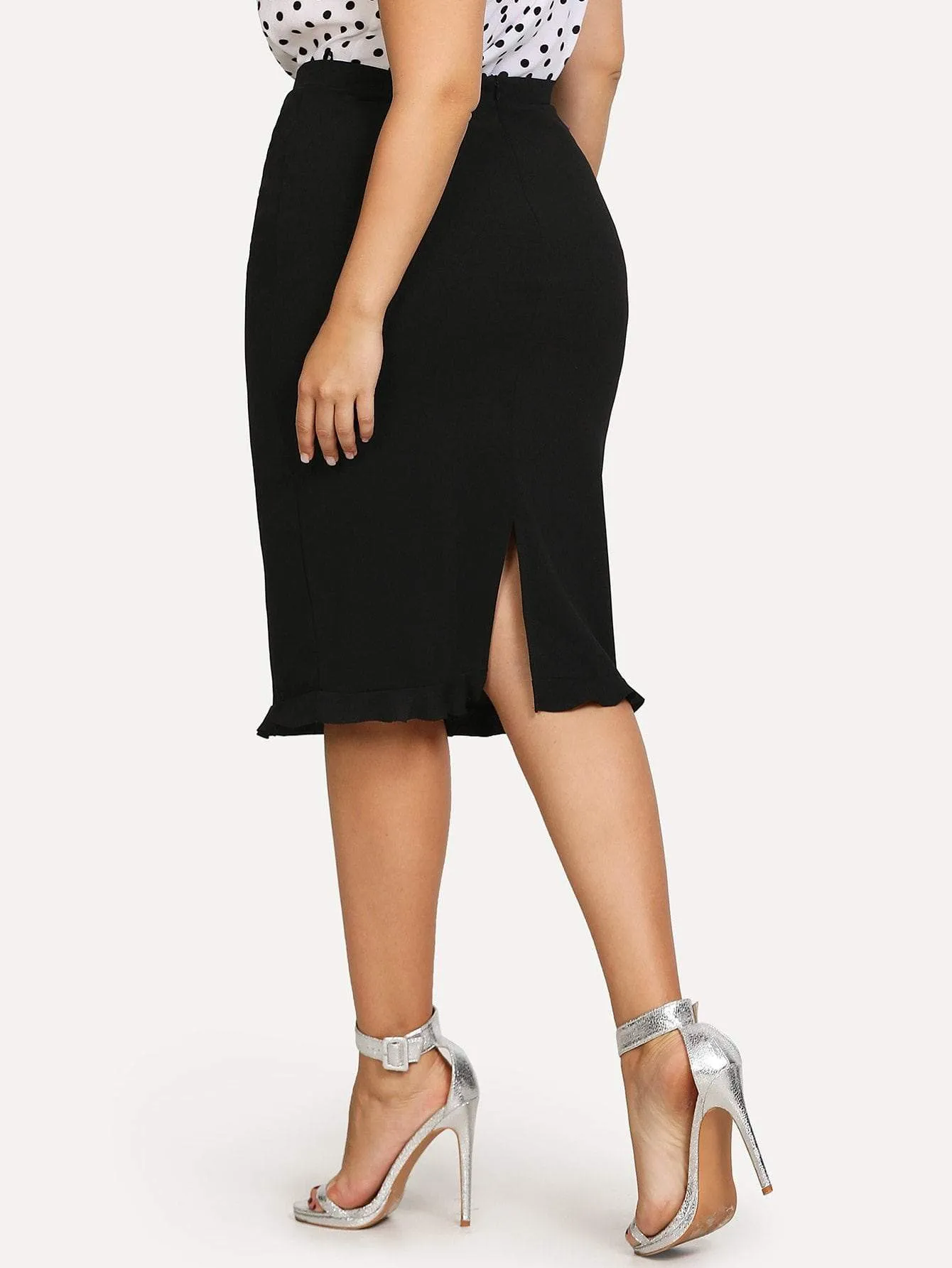 SHEIN Plus Slit Ruffle Hem Bodycon Skirt