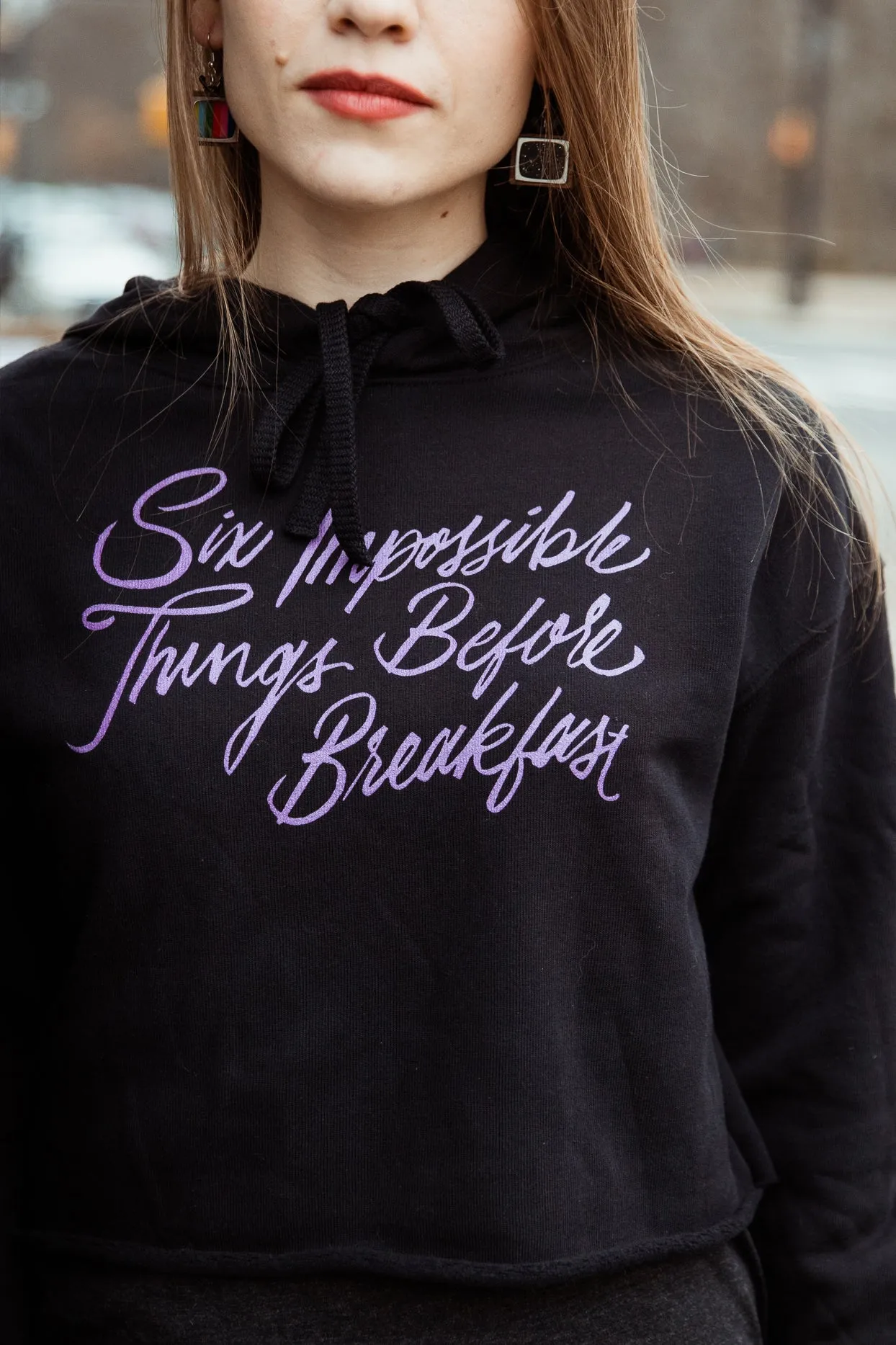 Six Impossible Things Fitted Crop Hoodie | Alice in Wonderland