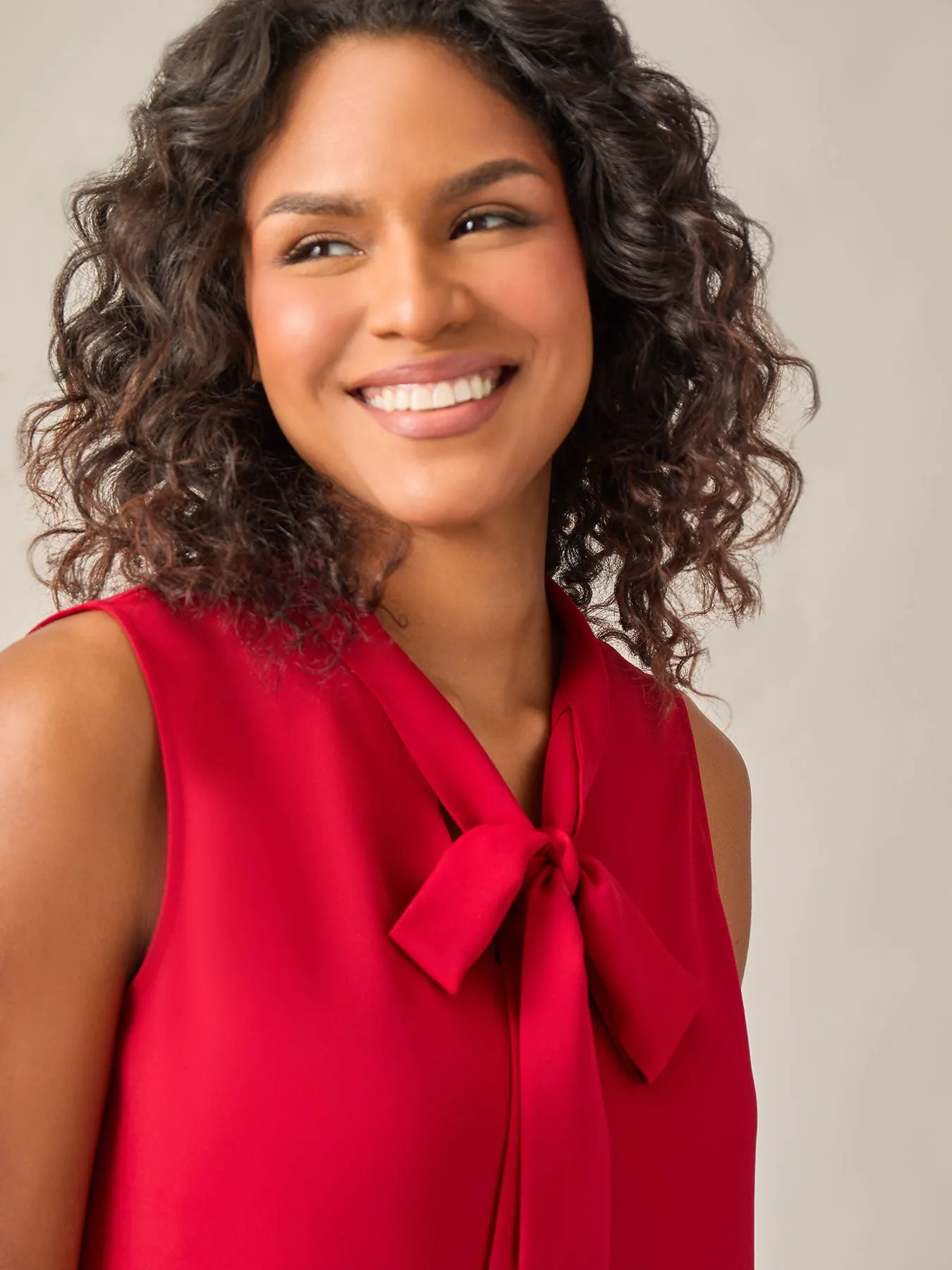 Sleeveless Bow Neck Blouse, Crimson