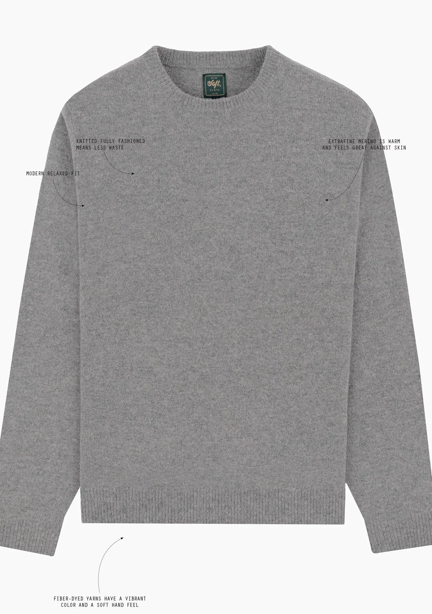 Soft Cloth Crewneck Sweater in Merino Jersey - Worsted