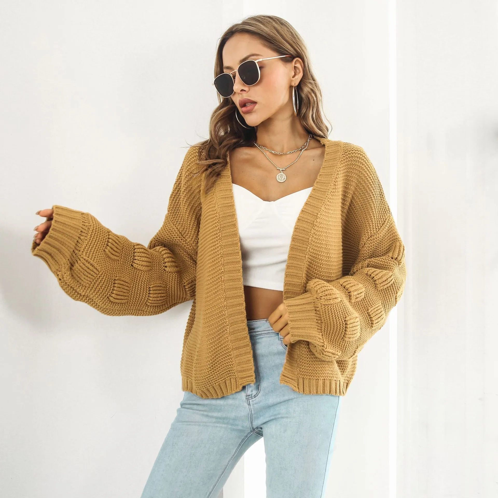 Stella Marie Cardigan | Langer Woll-Cardigan mit Faltenärmeln für Damen