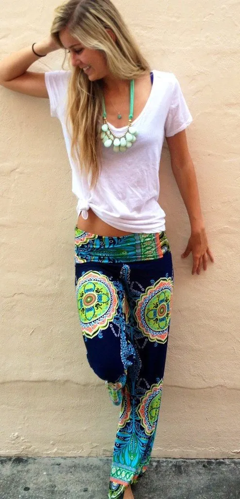 Straight Flower Print Casual Empire Long Pants