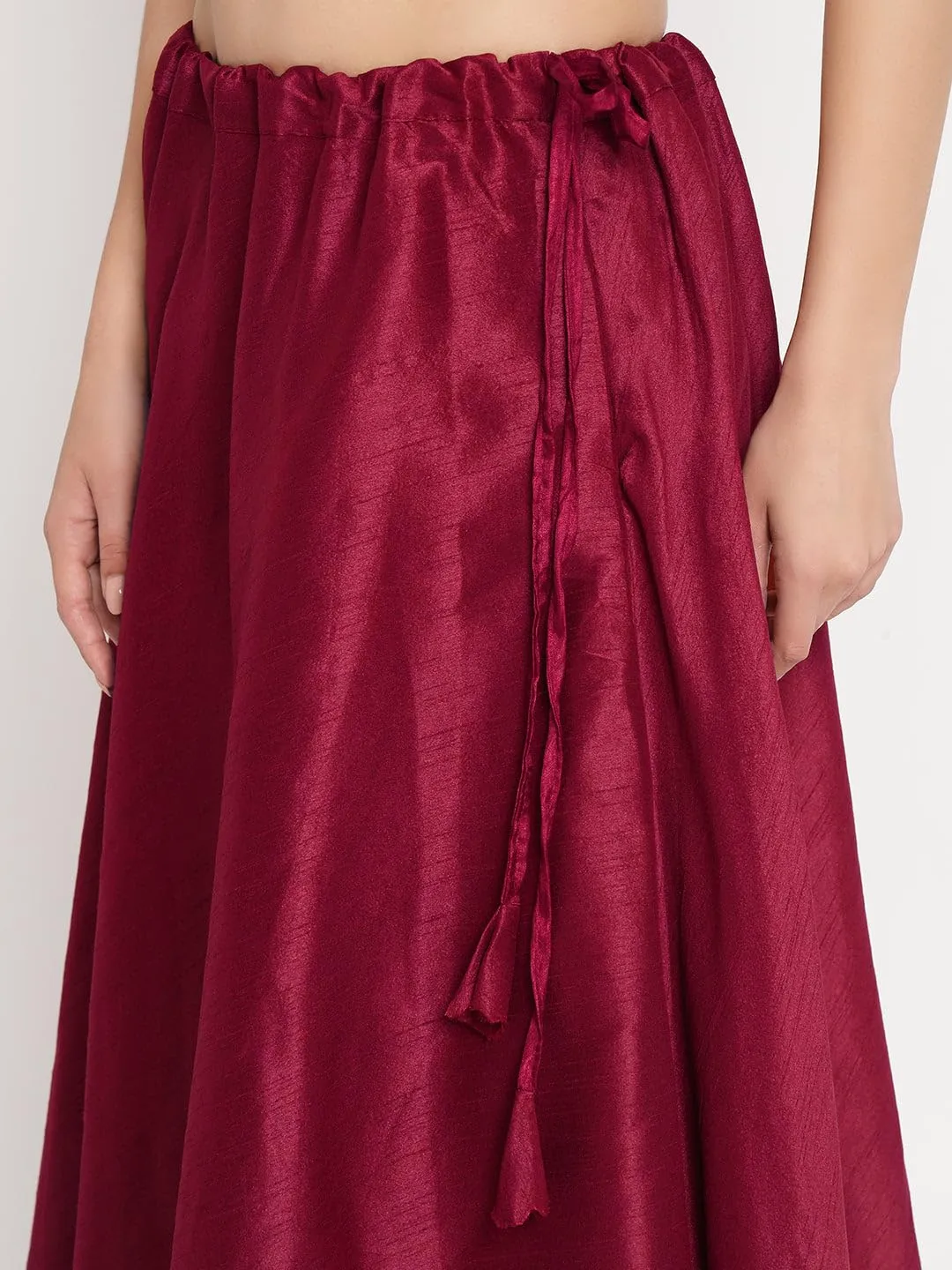 studio rasa Women's Dupion Hand Block Printed Bias Skirt for Festive Party Wedding (Maroon)