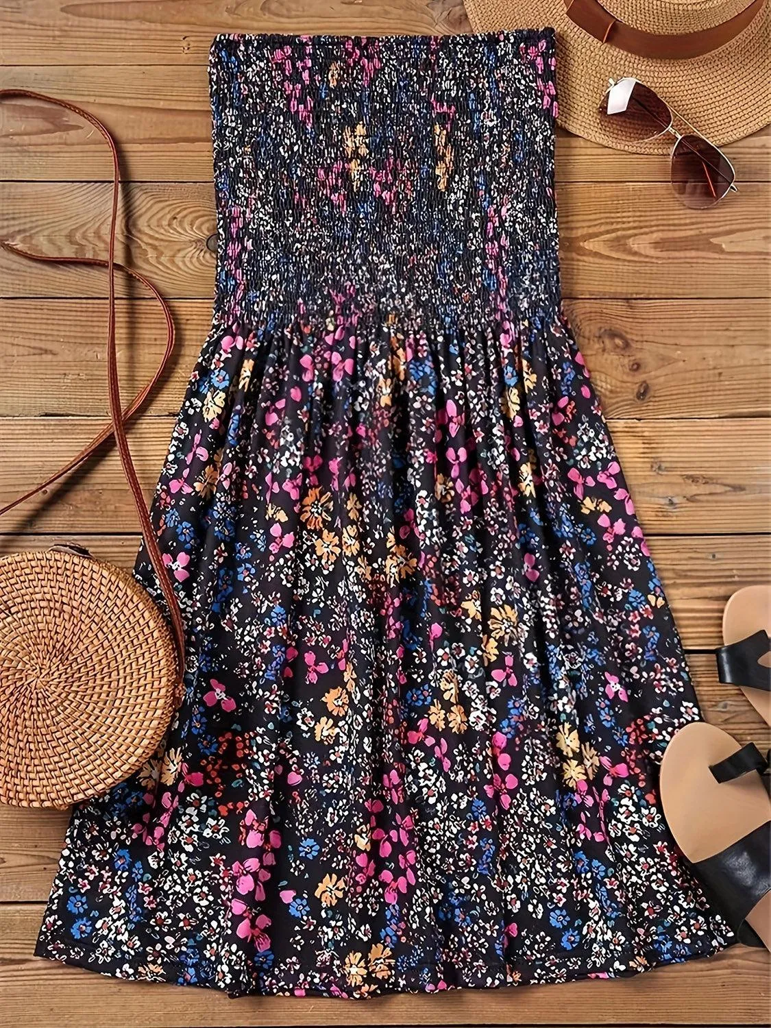 Summer Chic Smocked Floral Tube Mini Dress