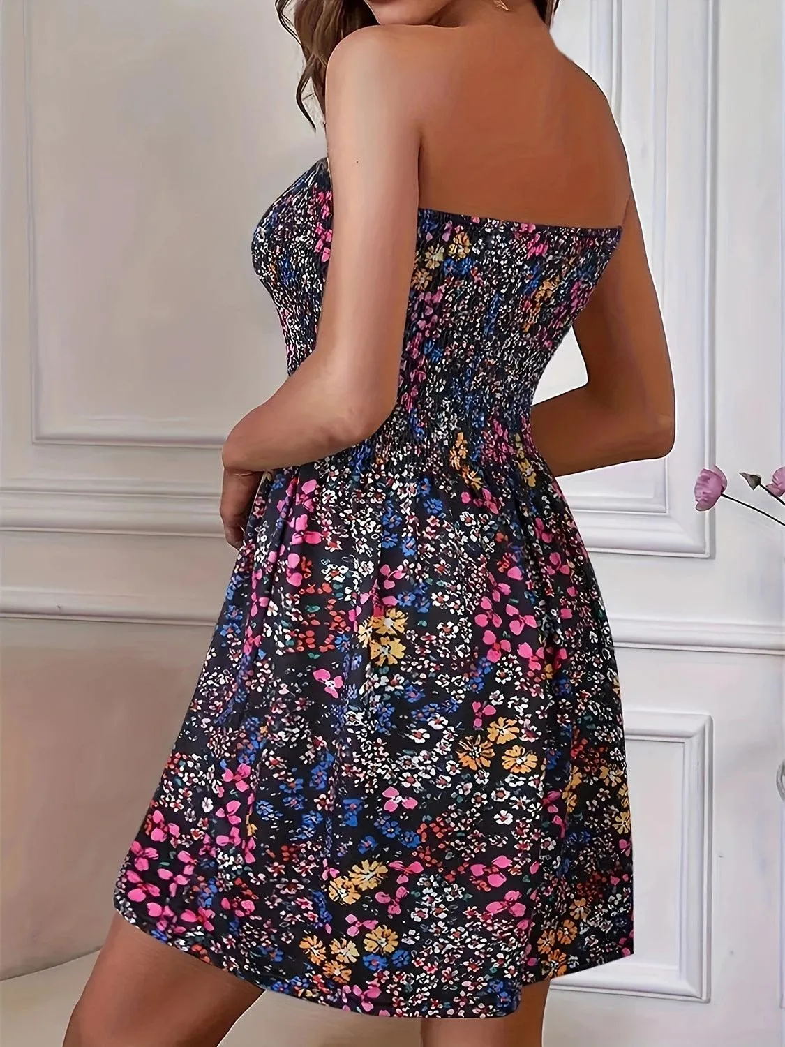 Summer Chic Smocked Floral Tube Mini Dress