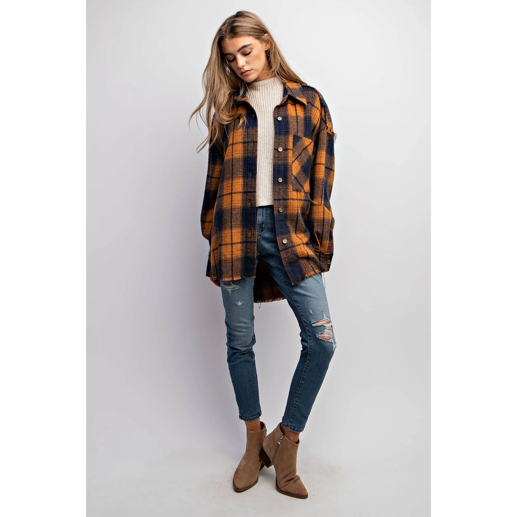 SUPER SOFT PLAID BUTTON DOWN SHIRT JACKET SHACKET