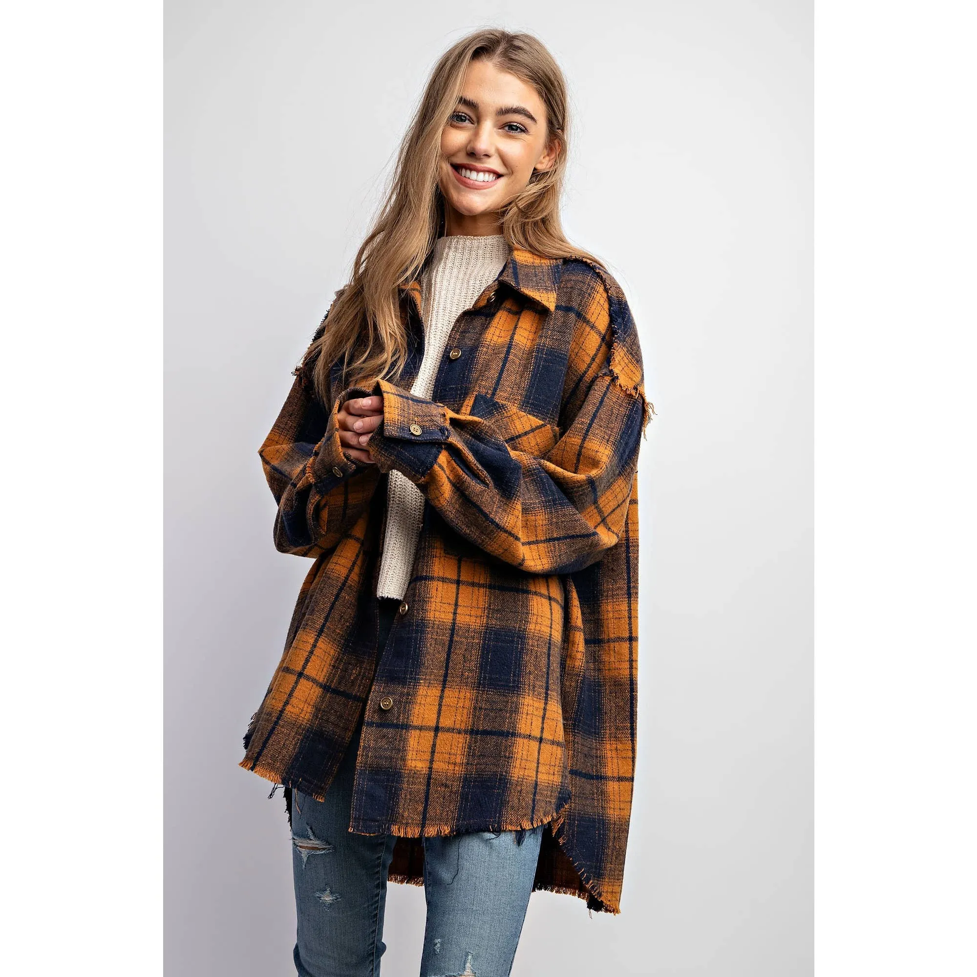SUPER SOFT PLAID BUTTON DOWN SHIRT JACKET SHACKET