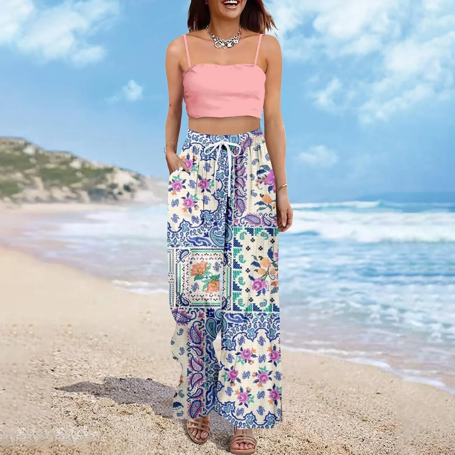Travel Pants Women Relaxed Fit Baggy 2025 Casual Dressy Palazzo High Waist Trendy Trousers