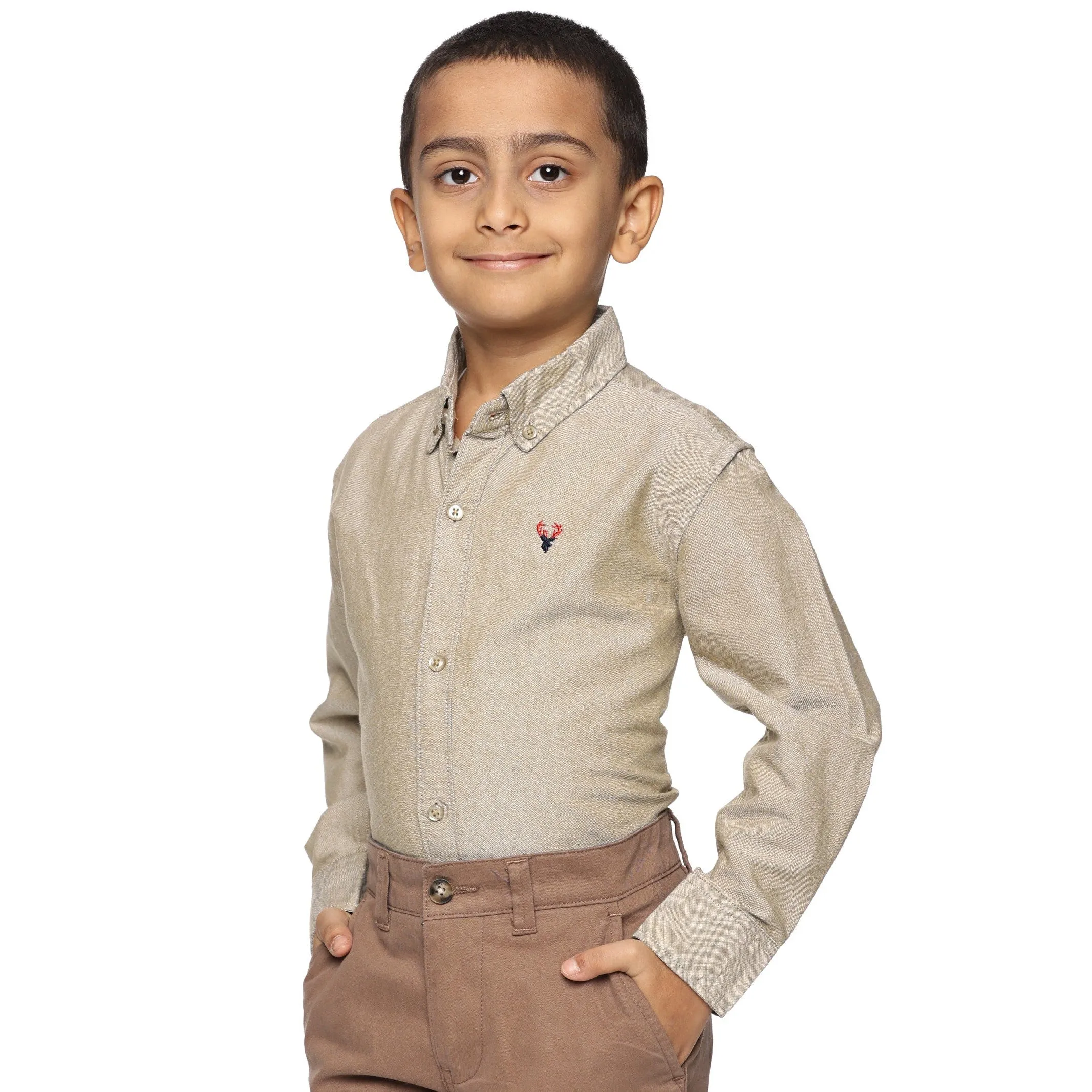 U.S. ELK Boys' and Men's Long Sleeve Button Down Dress Shirts- Khaki