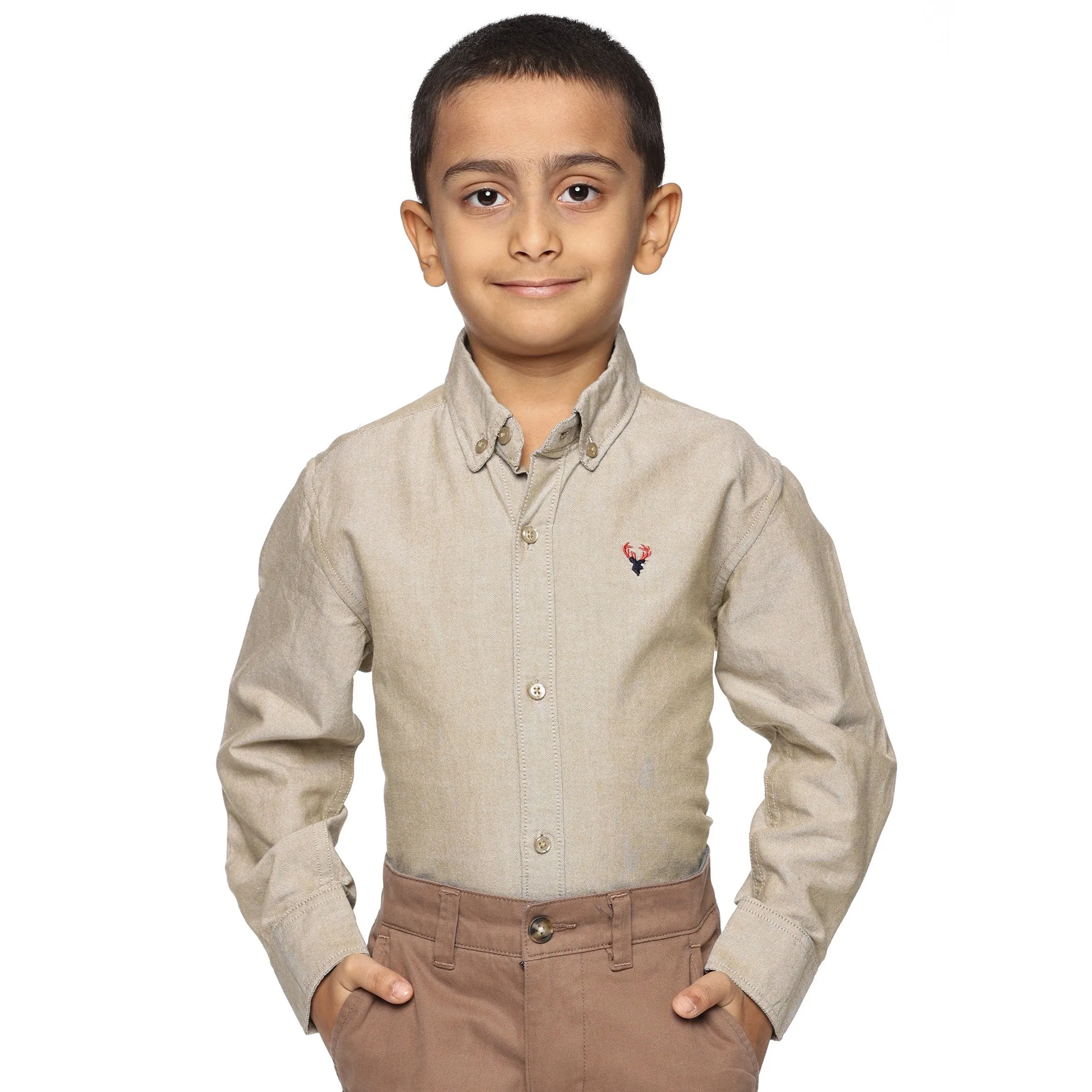 U.S. ELK Boys' and Men's Long Sleeve Button Down Dress Shirts- Khaki