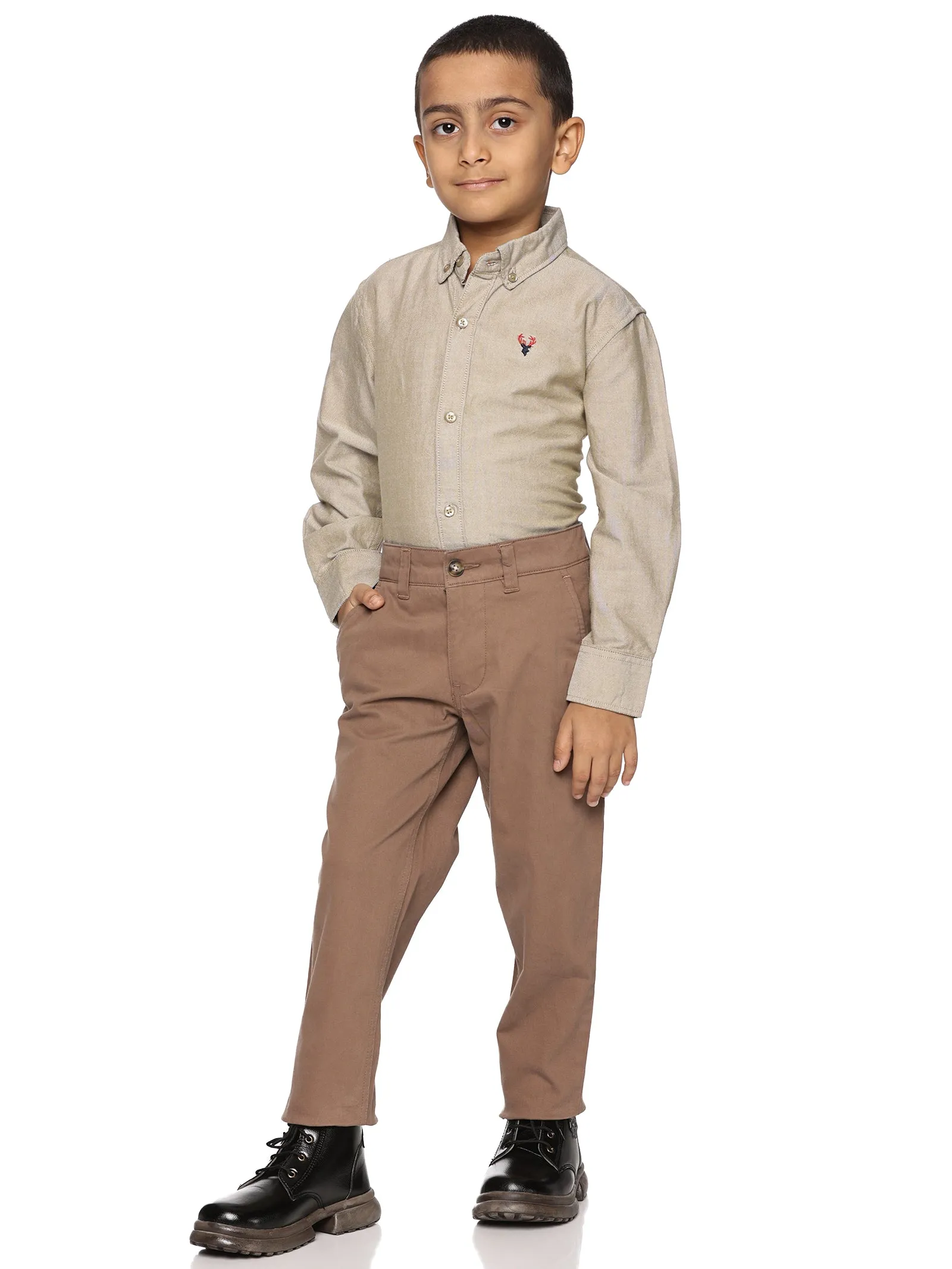 U.S. ELK Boys' and Men's Long Sleeve Button Down Dress Shirts- Khaki